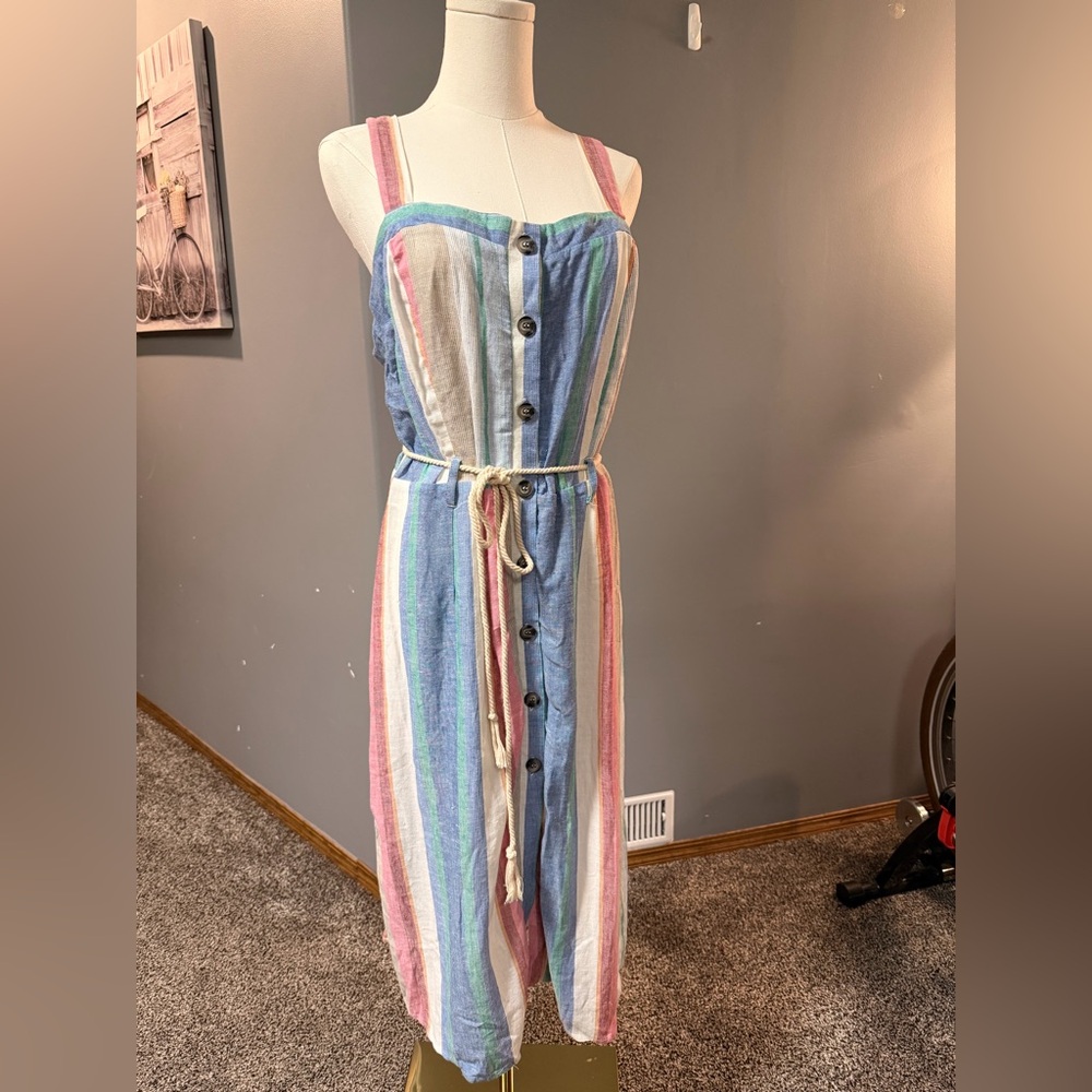 IRONI Linen Blend Striped Midi Dress | Vacation Ready | Size L